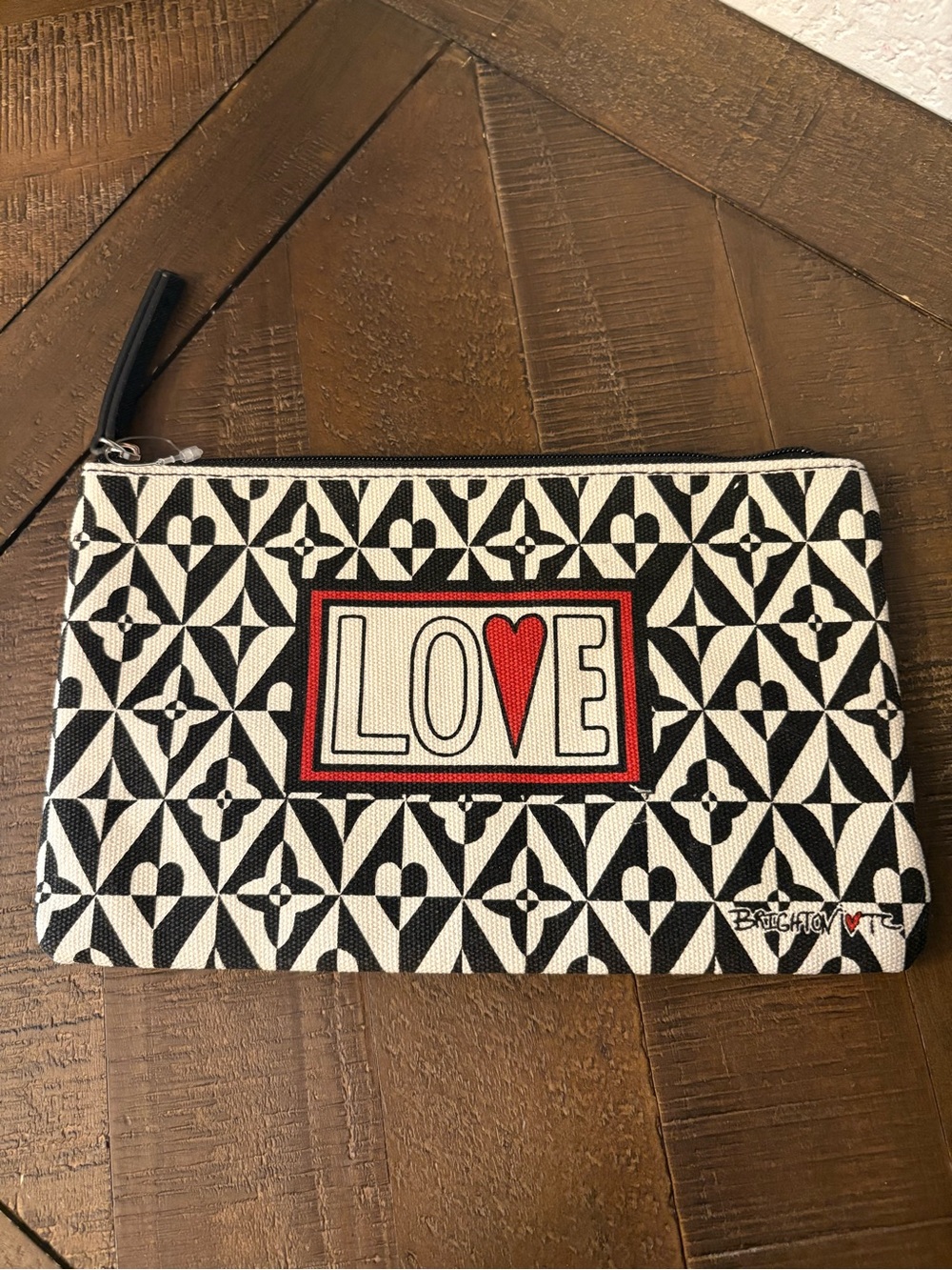 Black & White Canvas LOVE Makeup Bag with Red Heart